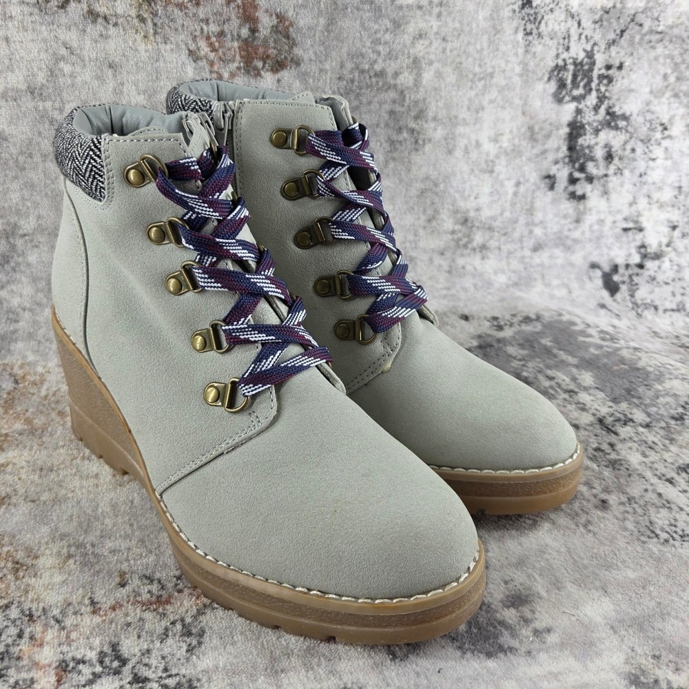Maurices Claire Faux Suede Wedge Ankle Boots Womens 9 Gray Winter Casual Lace Up
